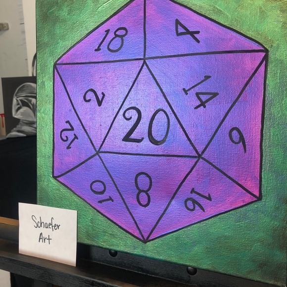 Color Shifting Dungeon and Dragon Dice 20 - Gamer Wall Decor - Fun Art - Picture 2 of 3